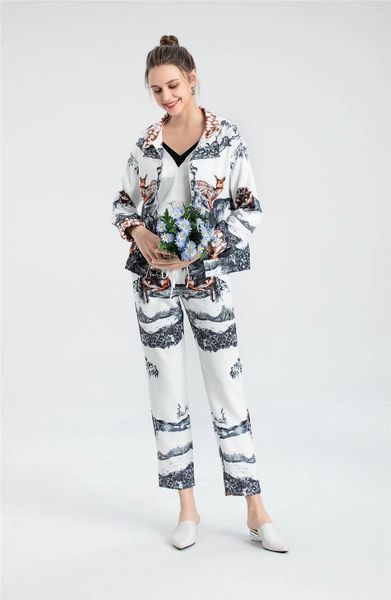 women's two piece pants aw fashion suit lapel long sleeve ink print jacket jacket and trousers casual two-piece set, White
women's two piece pants aw fashion suit lapel long sleeve ink print jacket jacket and trousers casual two-piece set, White