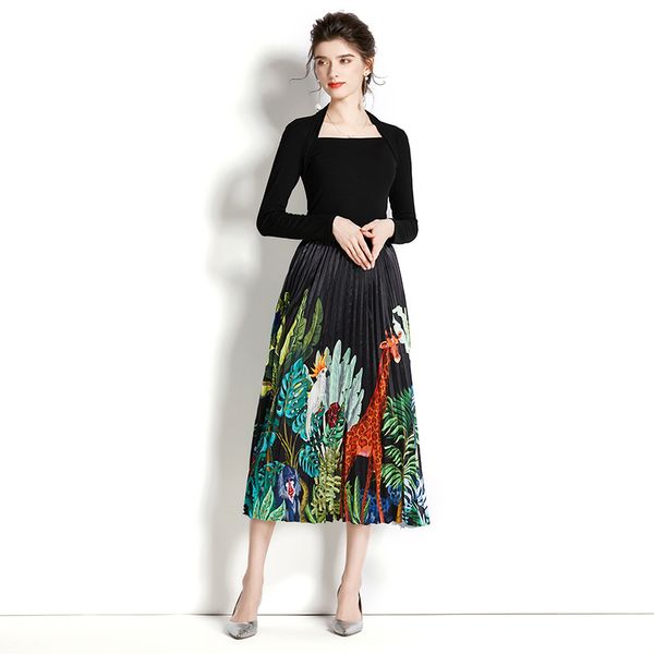 luxury designer printed two piece dress 2022 women runway square neck long sleeve sweater and midi pleated skirt casual party sets office pa, White
luxury designer printed two piece dress 2022 women runway square neck long sleeve sweater and midi pleated skirt casual party sets office pa, White