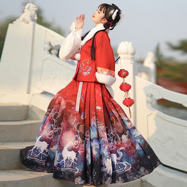 ming hanfu piece dress women 2022 new winter horse face skirt improved chinese new year costume, White
ming hanfu piece dress women 2022 new winter horse face skirt improved chinese new year costume, White