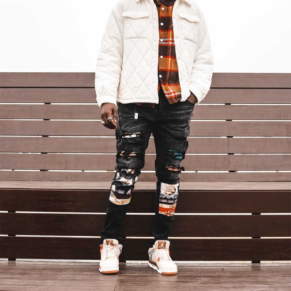 designer jeans amira fashion pants men slim fit high street hole denim cotton mad7 pleated wrinkled knee patch ripped am leisure, Blue
designer jeans amira fashion pants men slim fit high street hole denim cotton mad7 pleated wrinkled knee patch ripped am leisure, Blue