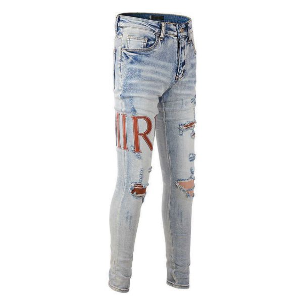 men's jeans amirs designer fashion pants cool stylish leisure ripped brand street hole patch high personalized design slim leggings c6z, Blue
men's jeans amirs designer fashion pants cool stylish leisure ripped brand street hole patch high personalized design slim leggings c6z, Blue