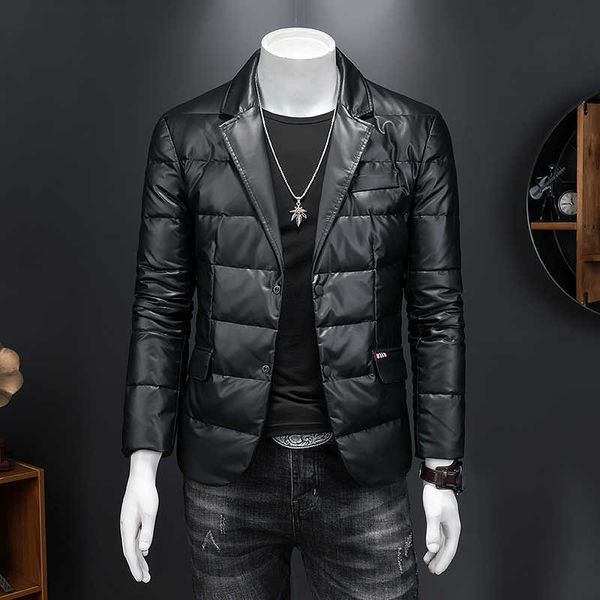 faux leather winter men's down jacket coat thick warm type fashionable, Black
faux leather winter men's down jacket coat thick warm type fashionable, Black