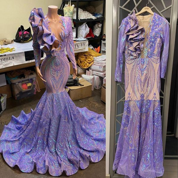 2023 sparkling evening dresses lilac lavender sequins mermaid prom dress v neck ruffles party gowns long sleeves shiny lace robe de soiree v, Black;red
2023 sparkling evening dresses lilac lavender sequins mermaid prom dress v neck ruffles party gowns long sleeves shiny lace robe de soiree v, Black;red