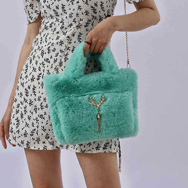 shopping bags handbags plush tote bags women's imitation rabbit hair handbag single shoulder bag casual versatile imitation crossbody b