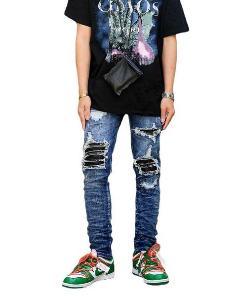 men's jeans amris pants designer amira fashion high street brand men hole patch beggar personalized denim cotton slim fit csiy pleated, Blue
men's jeans amris pants designer amira fashion high street brand men hole patch beggar personalized denim cotton slim fit csiy pleated, Blue