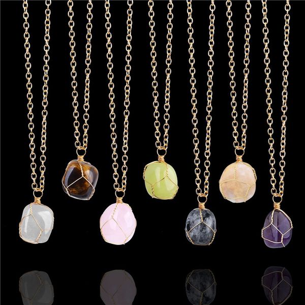 natural raw stone pendant necklace irregular amethyst tiger eye hand wound wire necklaces, Silver
natural raw stone pendant necklace irregular amethyst tiger eye hand wound wire necklaces, Silver