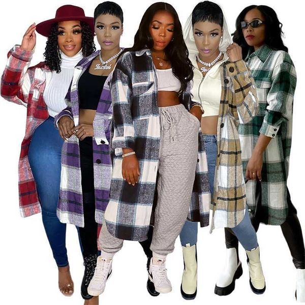 retail 2022 winter womens plaid long shirt coat designer clothing woolen pocket designer clothing, Black
retail 2022 winter womens plaid long shirt coat designer clothing woolen pocket designer clothing, Black
