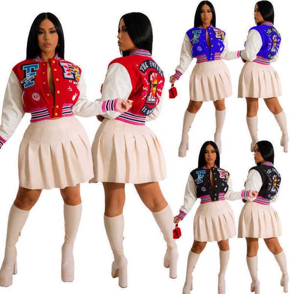 retail women baseball jacket designer f letter print coat cropped patchwork button, Black;brown
retail women baseball jacket designer f letter print coat cropped patchwork button, Black;brown