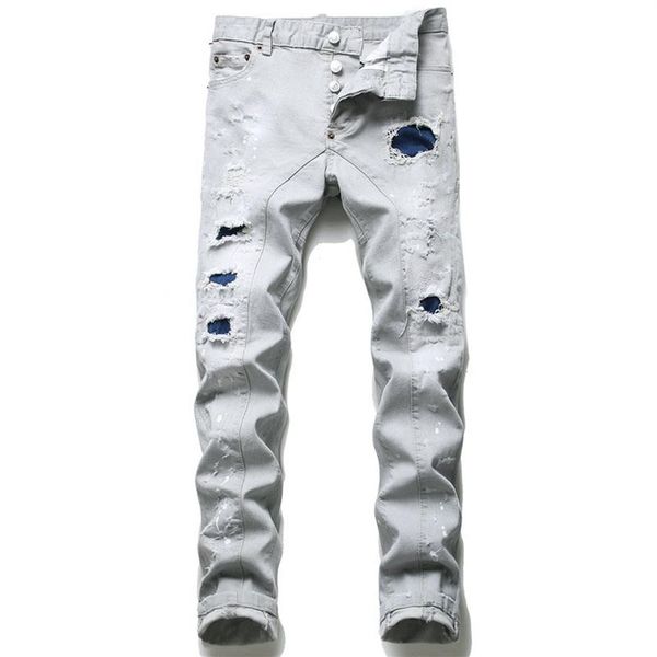 men ripped slim fit jeans skinny straight leg washed frayed motocycle denim pants hip hop stretch biker men's trousers 1202247s, Blue
men ripped slim fit jeans skinny straight leg washed frayed motocycle denim pants hip hop stretch biker men's trousers 1202247s, Blue
