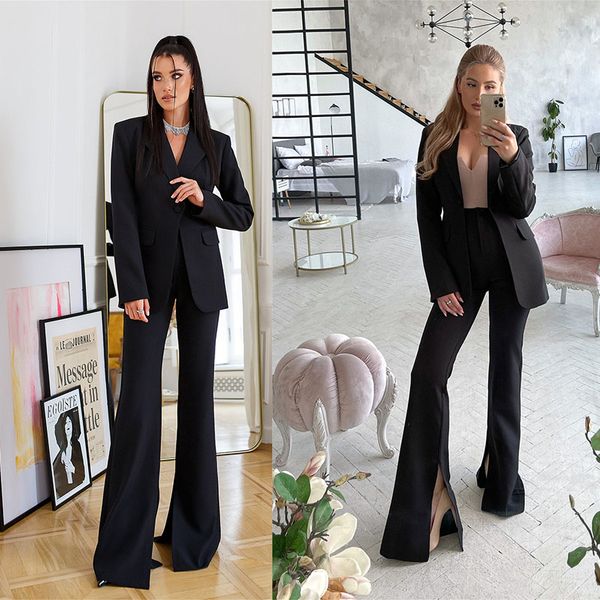 elegant black women pants suits 2 pieces slim fit high waist prom evening party wear blazer flared trousers sets, Black;red
elegant black women pants suits 2 pieces slim fit high waist prom evening party wear blazer flared trousers sets, Black;red