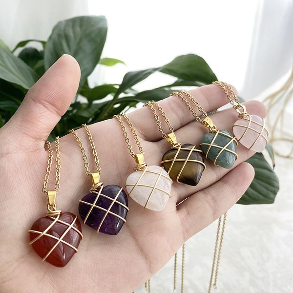 gold color wire wrap love heart shape pendant natural stone mixed necklace jewelry accessories making wholesale, Silver
gold color wire wrap love heart shape pendant natural stone mixed necklace jewelry accessories making wholesale, Silver