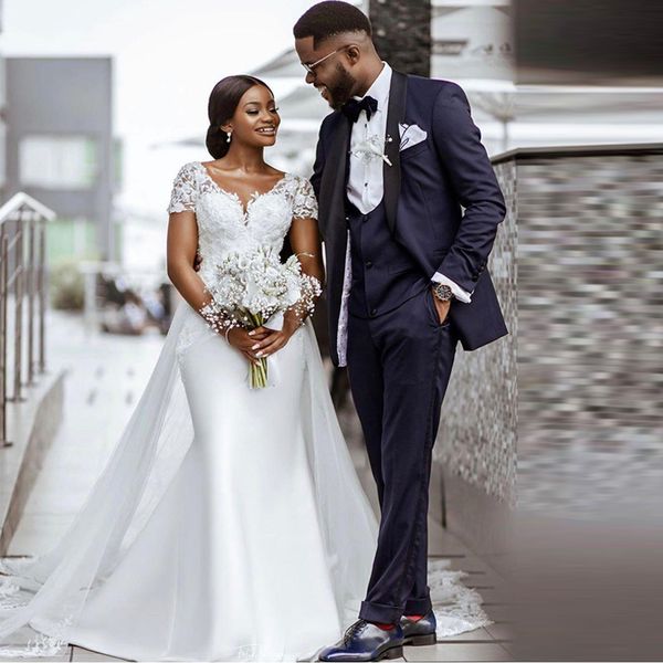mermaid wedding dresses with oveskirt v neck short sleeve sweep train appliques garden bridal gowns vestidos de novia formal dress, White
mermaid wedding dresses with oveskirt v neck short sleeve sweep train appliques garden bridal gowns vestidos de novia formal dress, White
