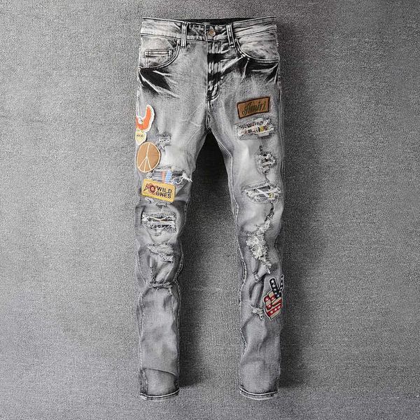 men's jeans amri ripped pants fashion hip hop trendy high street grey eagle embroidery micro elastic slim fit denim i8ig miri patch blu, Blue
men's jeans amri ripped pants fashion hip hop trendy high street grey eagle embroidery micro elastic slim fit denim i8ig miri patch blu, Blue