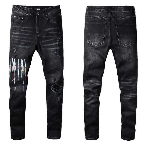 men's jeans amirs designer fashion pants cool stylish leisure ripped brand amri hip hop high street young men black letter paint elasti, Blue
men's jeans amirs designer fashion pants cool stylish leisure ripped brand amri hip hop high street young men black letter paint elasti, Blue