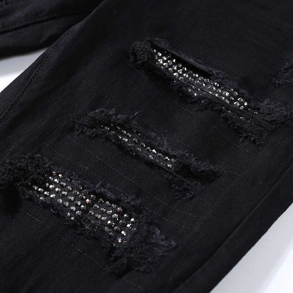 men's jeans amri ripped pants fashion hip hop black diamond encrusted stretch with holes high streets slim fit for men women long trous, Blue
men's jeans amri ripped pants fashion hip hop black diamond encrusted stretch with holes high streets slim fit for men women long trous, Blue