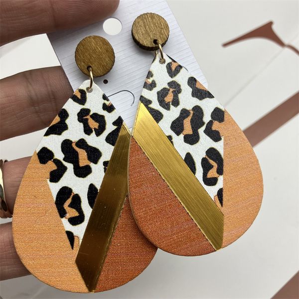 s3304 fashion jewelry dangle earrings leopard patchwork water drop wood earrings, Silver
s3304 fashion jewelry dangle earrings leopard patchwork water drop wood earrings, Silver