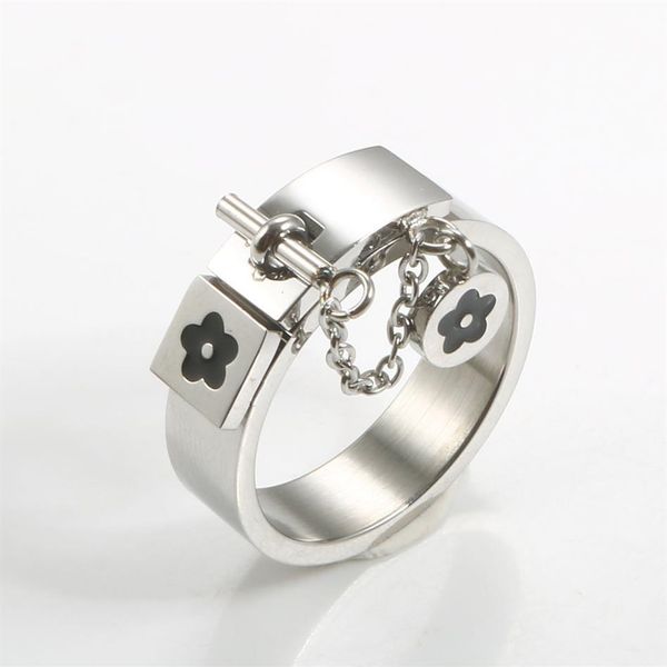fashion lucky flower charm with chain ring gold sliver stainless steel love promise finger rings for women men jewelry gift309s, Silver
fashion lucky flower charm with chain ring gold sliver stainless steel love promise finger rings for women men jewelry gift309s, Silver