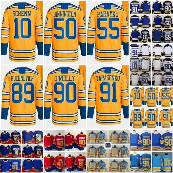 2023 reverse retro ice hockey 91 vladimir tarasenko jersey 10 brayden schenn 50 binnington 55 colton parayko 57 david perron ryan o'rei, Black;red