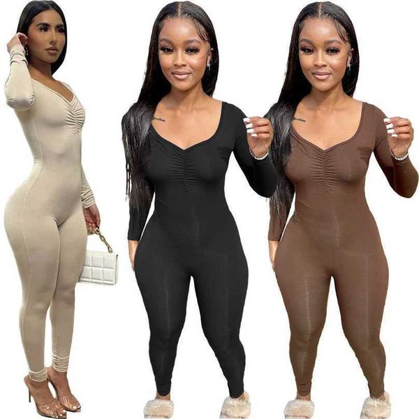 designer woman jumpsuits new tight v-neck pleated solid color long sleeve one piece pants rompers, Black;white
designer woman jumpsuits new tight v-neck pleated solid color long sleeve one piece pants rompers, Black;white
