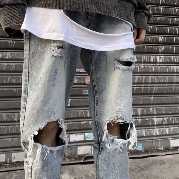 men's hoody fashion designer fog pants jeans water washed hole pasted cloth plaid slim fit brand thin elastic beggar men justi itif, Blue
men's hoody fashion designer fog pants jeans water washed hole pasted cloth plaid slim fit brand thin elastic beggar men justi itif, Blue