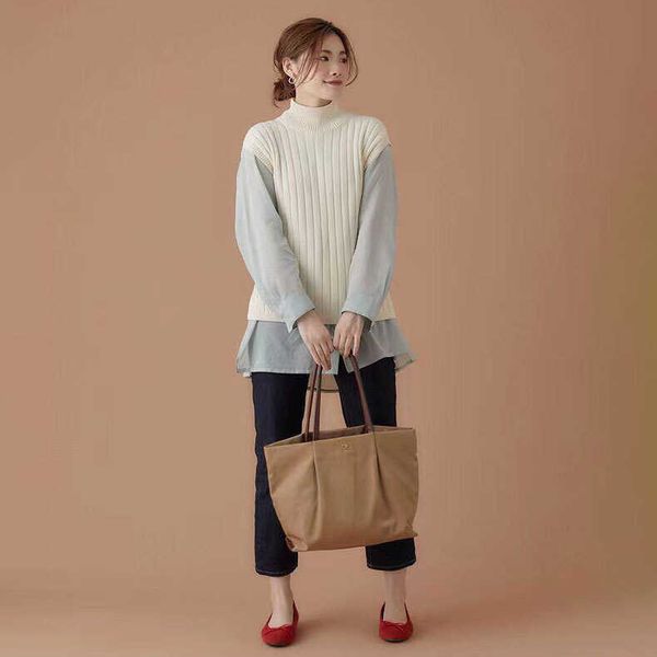 hand fashion shoulder waterproof nylon hand large satchel advanced feeling tote solid color mommy bag