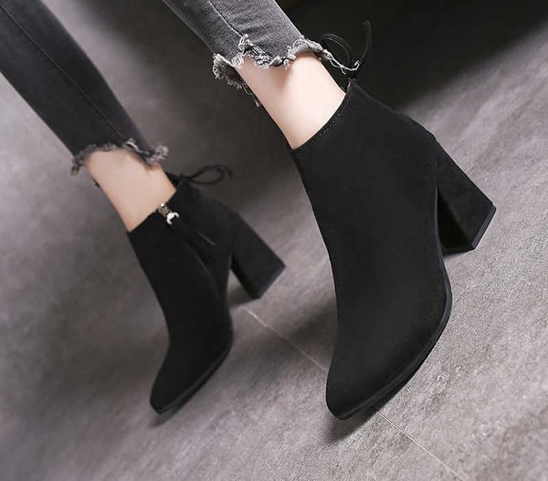 women's boots shoes large 2022 new high heel boots pointed boots thick ankle shoes, Black
women's boots shoes large 2022 new high heel boots pointed boots thick ankle shoes, Black