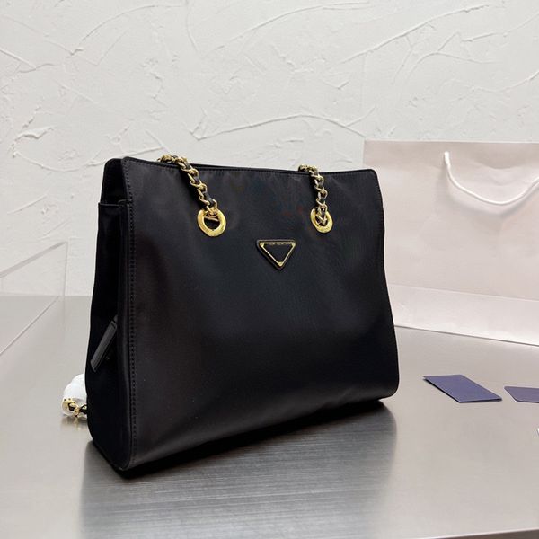 designers lux womens black tote bag chain shopping bag textile fabric handbag recycled nylon material