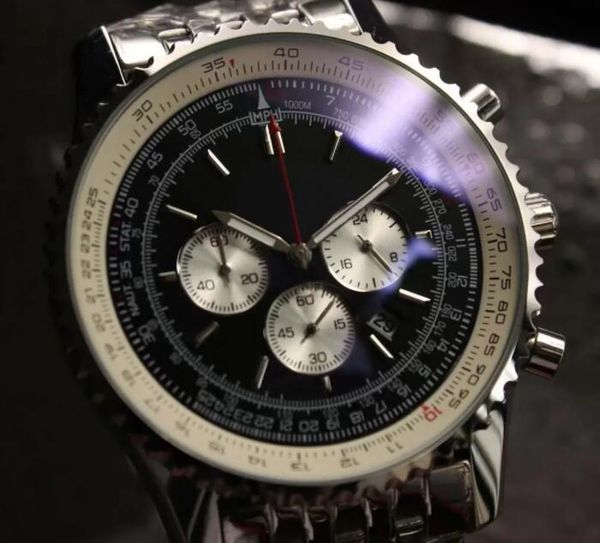 men watch quartz movement chronograph 46mm black dial 316l silver steel strap sapphire solid strap mens sports wristwatchs, Slivery;brown
men watch quartz movement chronograph 46mm black dial 316l silver steel strap sapphire solid strap mens sports wristwatchs, Slivery;brown
