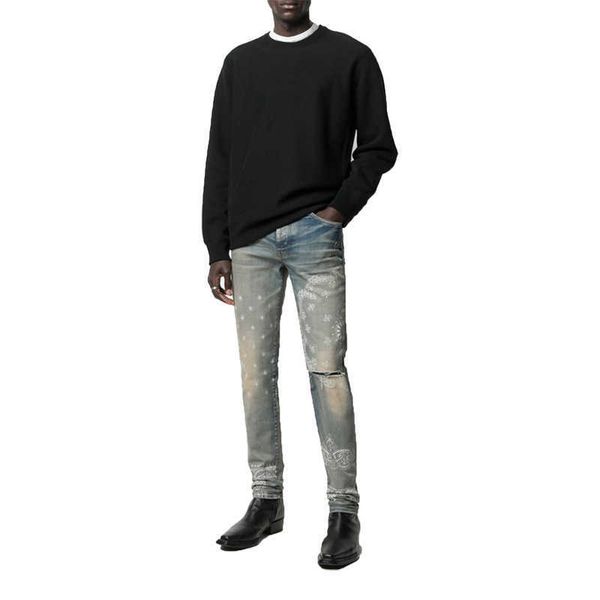 men's jeans amri ripped pants fashion hip hop same brand cashew blossom single side holed slim fit for men women denim elastic nzic mir, Blue
men's jeans amri ripped pants fashion hip hop same brand cashew blossom single side holed slim fit for men women denim elastic nzic mir, Blue