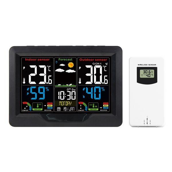 weather station color disply digital clock barometer thermometer hygrometer outdoor sensor with trend mildew risk
weather station color disply digital clock barometer thermometer hygrometer outdoor sensor with trend mildew risk