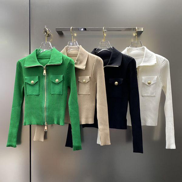 designer women's sweater stylish lapel zipper letter knit cardigan jacket women spring and fall short slimming long sleeve sweater, White;black
designer women's sweater stylish lapel zipper letter knit cardigan jacket women spring and fall short slimming long sleeve sweater, White;black