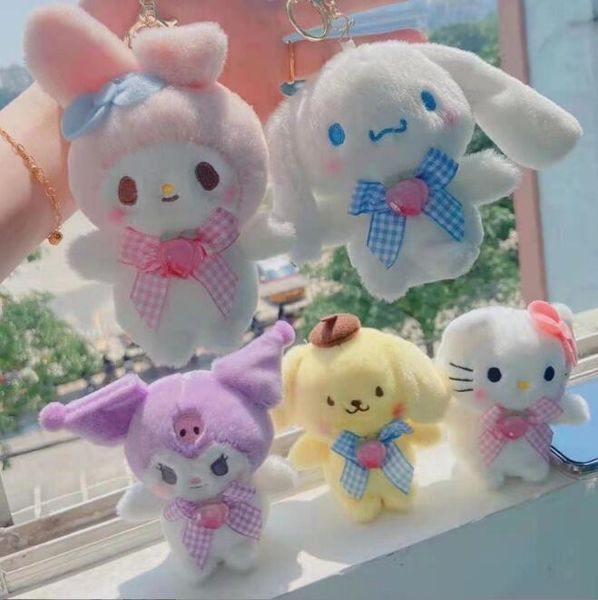 dhl 12cm plush toys kawaii sanrio anime kuromi melody cinnamoroll purin dog keychain stuffed animals cute plushie pendant doll girls