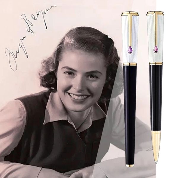 ingrid bergman rollerball fountain pen white & black cap with diamond on the clip writing smooth great actress
ingrid bergman rollerball fountain pen white & black cap with diamond on the clip writing smooth great actress