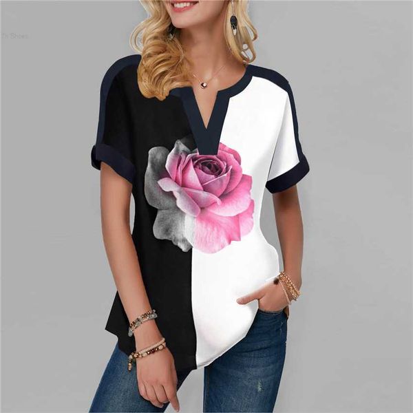 summer womens tshirt flowers print short sleeve ladies casual loose v neck female clothes, White
summer womens tshirt flowers print short sleeve ladies casual loose v neck female clothes, White