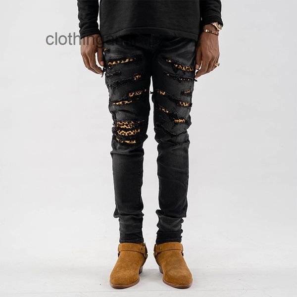 street used cloth ch 2023 brand washing water amirs black print pasted designer hole jeans elastic slim fit small leg men xla, Blue
street used cloth ch 2023 brand washing water amirs black print pasted designer hole jeans elastic slim fit small leg men xla, Blue