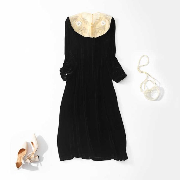 velvet dress for women 2022 new round neck milling patchwork wrist length sleeves loose line black dress knee length s-xl, Black;gray
velvet dress for women 2022 new round neck milling patchwork wrist length sleeves loose line black dress knee length s-xl, Black;gray