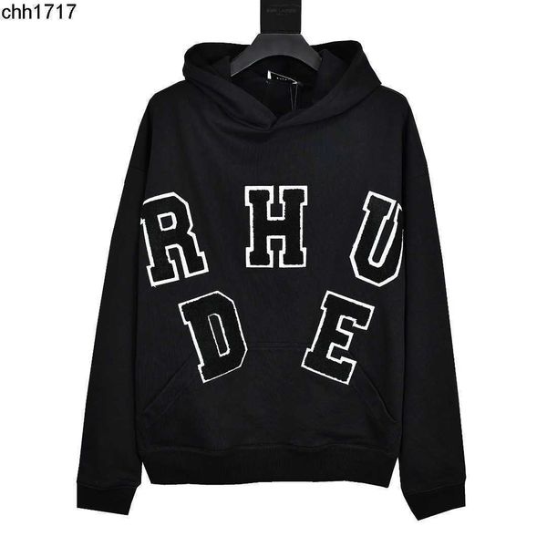 high version american street rhudes letter towel embroidery men's and women's hoods os loose hoodie, Black
high version american street rhudes letter towel embroidery men's and women's hoods os loose hoodie, Black