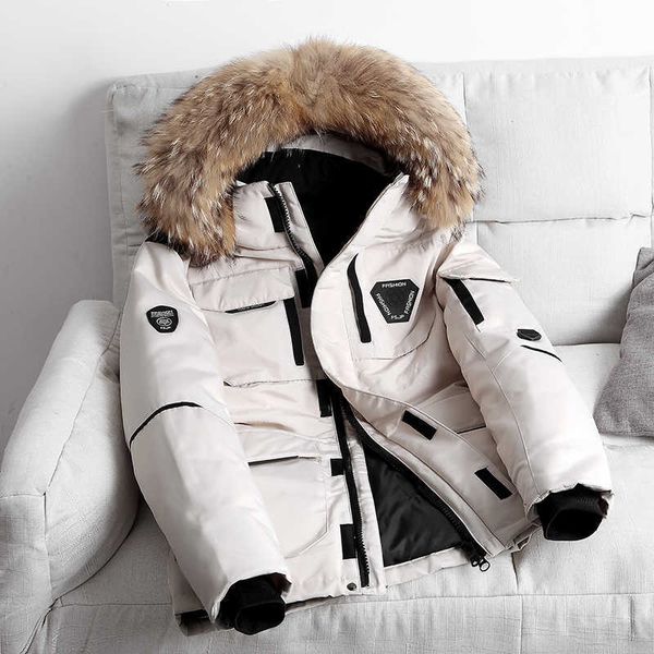 men's winter hooded quilted white down jacket thick warm coat everyday thermal long fur collar men, Black
men's winter hooded quilted white down jacket thick warm coat everyday thermal long fur collar men, Black