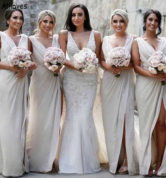 v neck ivory chiffon backless bridesmaid dresses long pleats plus size maid of honor gowns floor length split boho garden beach wedding gues, White;pink
v neck ivory chiffon backless bridesmaid dresses long pleats plus size maid of honor gowns floor length split boho garden beach wedding gues, White;pink