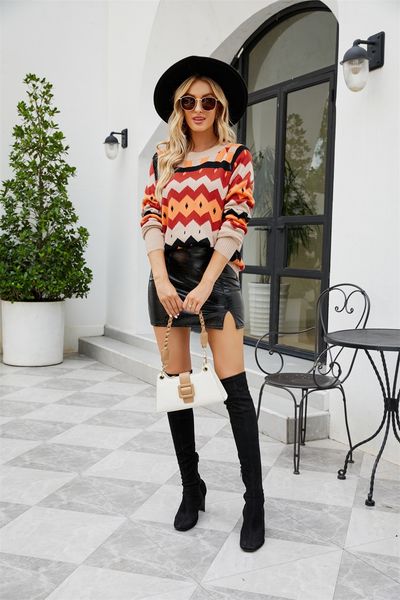 new autumn winter women's long sleeve crewneck jacquard knitted pullover sweater, White;black
new autumn winter women's long sleeve crewneck jacquard knitted pullover sweater, White;black