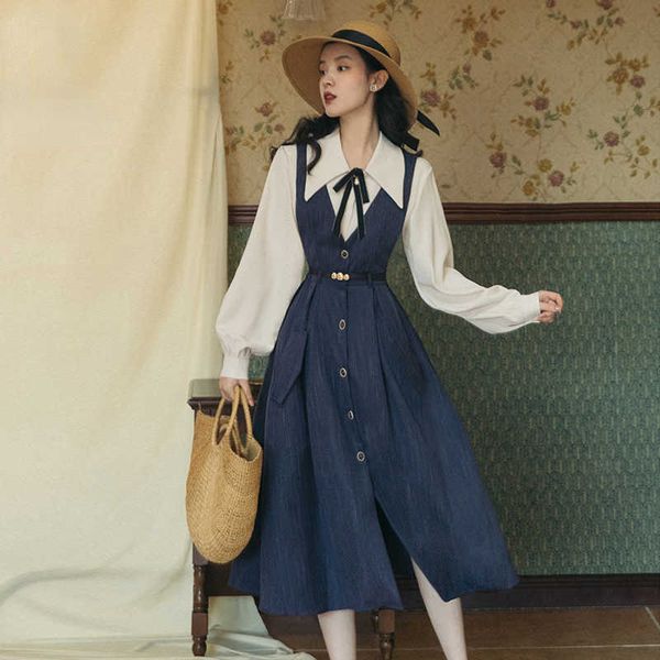 yosimi women's long dress 2022 autumn vintage blue corduroy patchwork beige style preppy long sleeve half calf 2 pcs. suit set, Black;gray
yosimi women's long dress 2022 autumn vintage blue corduroy patchwork beige style preppy long sleeve half calf 2 pcs. suit set, Black;gray