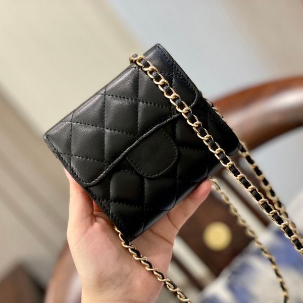 womens lambskin/calfskin mini trifold wallet bags black caviar leather quilted card holder purse gold metal chain crossbody shoulder luxury, Red;black
womens lambskin/calfskin mini trifold wallet bags black caviar leather quilted card holder purse gold metal chain crossbody shoulder luxury, Red;black