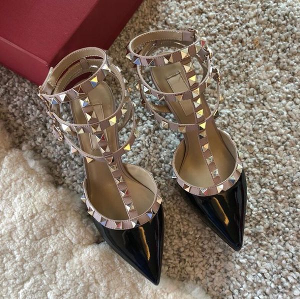 women rivets sandals brand high heel shoes genuine leather thin heels pointed toe 6cm 8cm 10cm strap sandal bridesmaid wedding shoes with bo, Black
women rivets sandals brand high heel shoes genuine leather thin heels pointed toe 6cm 8cm 10cm strap sandal bridesmaid wedding shoes with bo, Black