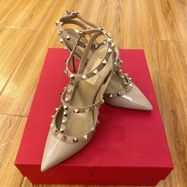 designer sandals v rivets high heel shoes with box classics summer genuine leather 6cm 8cm 10cm thin heels pointed wedding shoes 34-44, Black
designer sandals v rivets high heel shoes with box classics summer genuine leather 6cm 8cm 10cm thin heels pointed wedding shoes 34-44, Black