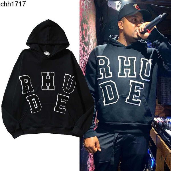 chenille patch alphabet towel rhudes embroidery american high street embroidery hooded sweater for men and women in, Black 
chenille patch alphabet towel rhudes embroidery american high street embroidery hooded sweater for men and women in, Black