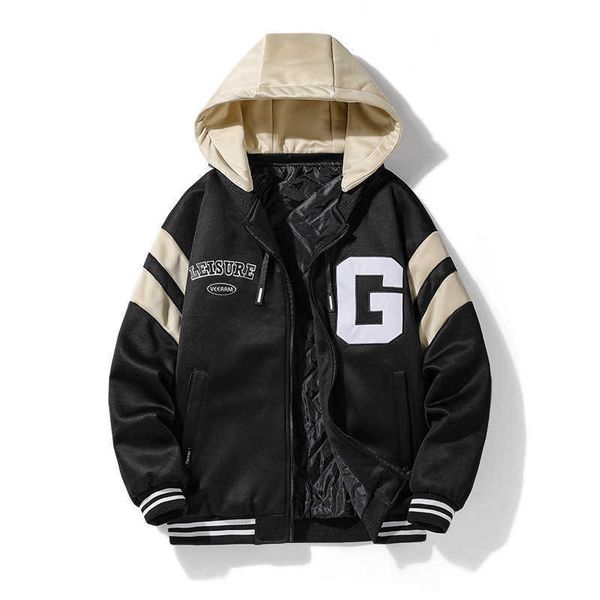 coat men's hooded sweater loose large cotton jacket autumn and winter new baseball collar hooded jacket men, Black;brown