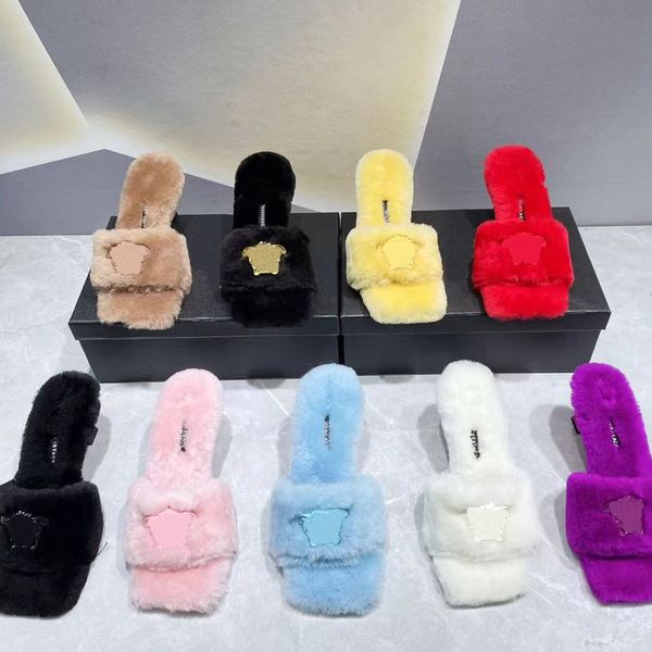 2022 designer women sheepskin fluffy slides slippers luxury winter fluffy furry head portrait buckle high heeled sandals ladys fashion open, Black
2022 designer women sheepskin fluffy slides slippers luxury winter fluffy furry head portrait buckle high heeled sandals ladys fashion open, Black