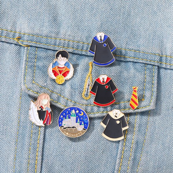 

magic bachelor gown enamel pin witch wizard uniform custom brooches lapel badge backpack cartoon accessories witchcraft jewelry, Blue