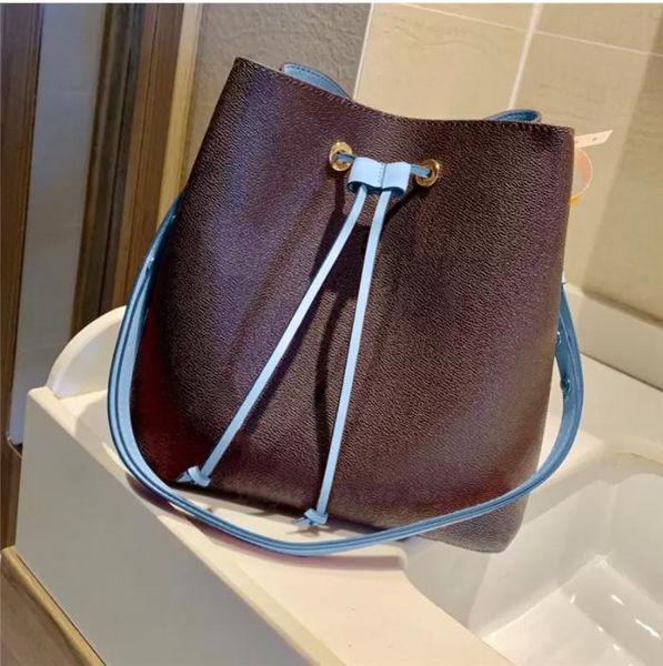 

Wallet luxury designer plain drawstring women Bucket bag saddle leather ladies casual fashion handbag open shoulder backpack bags Flowers po, Colour 5