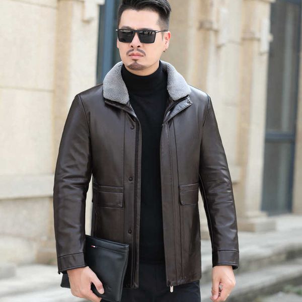 leather down jacket for men's medium long casual plush thickened fur integration winter, Black
leather down jacket for men's medium long casual plush thickened fur integration winter, Black